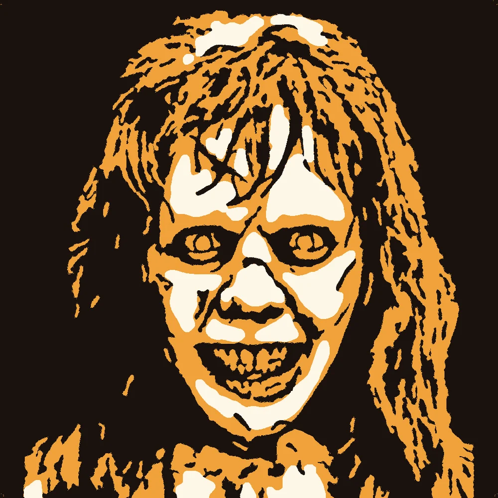 The The Exorcist stencil in three tones: cut through, shave and leave the skin