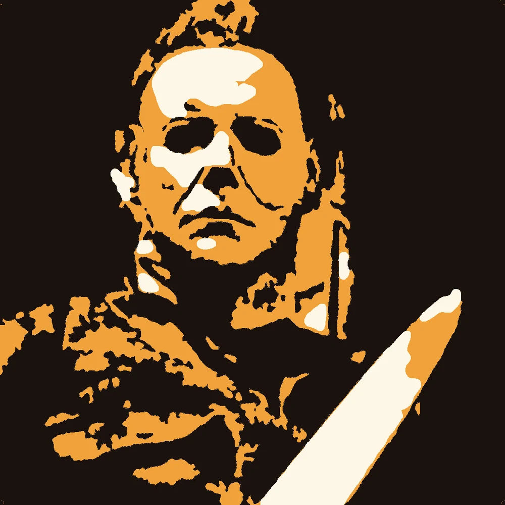The Michael Myers stencil in three tones: cut through, shave and leave the skin
